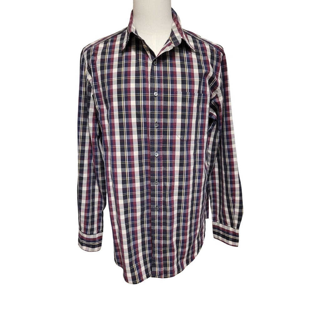 Barneys NY Trim Fit Preppy Plaid Academia Dress Shirt Mens XL 100% Cotton Italy